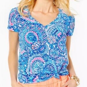 Lilly Pulitzer Etta V Neck Blue Grotto Commotion In The Ocean S NWT